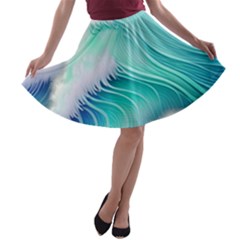 Stunning Pastel Blue Ocean Waves A-line Skater Skirt by GardenOfOphir