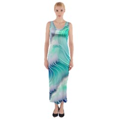 Stunning Pastel Blue Ocean Waves Fitted Maxi Dress by GardenOfOphir