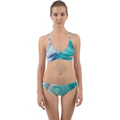 Stunning Pastel Blue Ocean Waves Wrap Around Bikini Set by GardenOfOphir