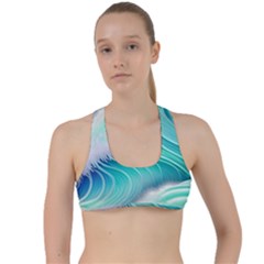 Stunning Pastel Blue Ocean Waves Criss Cross Racerback Sports Bra by GardenOfOphir