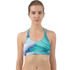 Stunning Pastel Blue Ocean Waves Back Web Sports Bra by GardenOfOphir