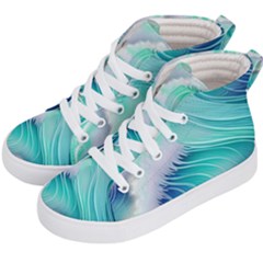 Stunning Pastel Blue Ocean Waves Kids  Hi-top Skate Sneakers by GardenOfOphir