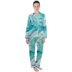 Stunning Pastel Blue Ocean Waves Women s Long Sleeve Satin Pajamas Set	 by GardenOfOphir