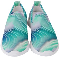 Stunning Pastel Blue Ocean Waves Kids  Slip On Sneakers by GardenOfOphir