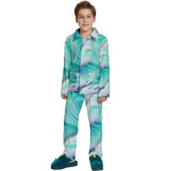 Stunning Pastel Blue Ocean Waves Kids  Long Sleeve Velvet Pajamas Set