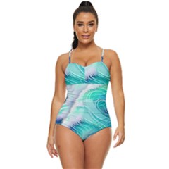 Stunning Pastel Blue Ocean Waves Retro Full Coverage Swimsuit by GardenOfOphir