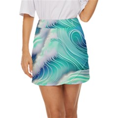 Stunning Pastel Blue Ocean Waves Mini Front Wrap Skirt by GardenOfOphir