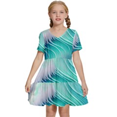 Stunning Pastel Blue Ocean Waves Kids  Short Sleeve Tiered Mini Dress by GardenOfOphir