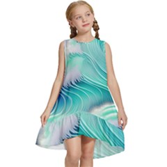 Stunning Pastel Blue Ocean Waves Kids  Frill Swing Dress by GardenOfOphir