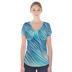 Pastel Ocean Waves Short Sleeve Front Detail Top by GardenOfOphir