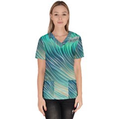 Pastel Ocean Waves Women s V-neck Scrub Top by GardenOfOphir