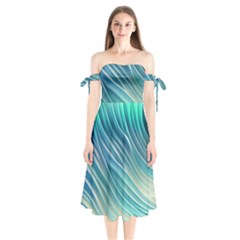 Pastel Ocean Waves Shoulder Tie Bardot Midi Dress by GardenOfOphir