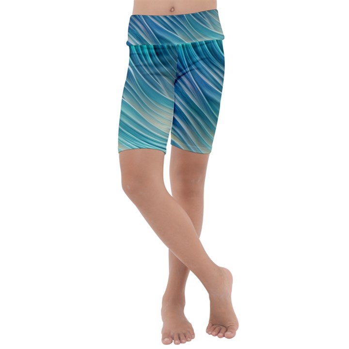 Pastel Ocean Waves Kids  Lightweight Velour Cropped Yoga Leggings