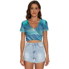 Pastel Ocean Waves V-neck Crop Top by GardenOfOphir