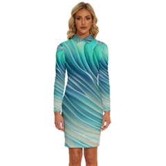 Pastel Ocean Waves Long Sleeve Shirt Collar Bodycon Dress