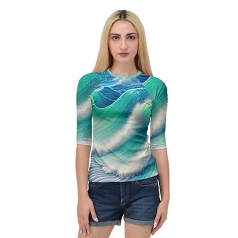 Beautiful Abstract Pastel Ocean Waves Quarter Sleeve Raglan Tee by GardenOfOphir