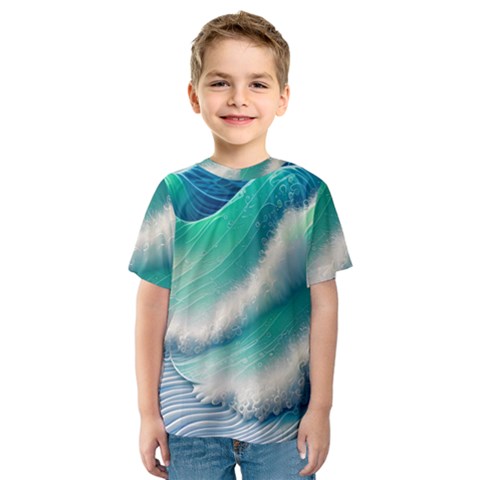 Beautiful Abstract Pastel Ocean Waves Kids  Sport Mesh Tee by GardenOfOphir