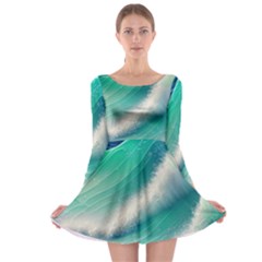 Beautiful Abstract Pastel Ocean Waves Long Sleeve Skater Dress by GardenOfOphir