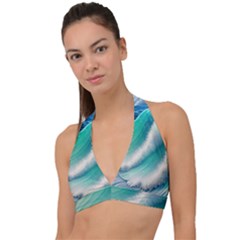 Beautiful Abstract Pastel Ocean Waves Halter Plunge Bikini Top by GardenOfOphir