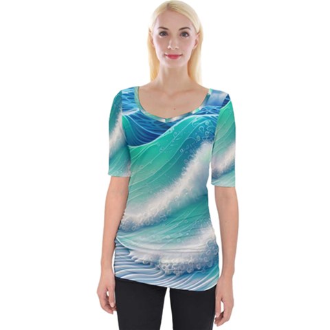 Beautiful Abstract Pastel Ocean Waves Wide Neckline Tee by GardenOfOphir