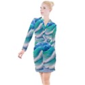 Beautiful Abstract Pastel Ocean Waves Button Long Sleeve Dress View1