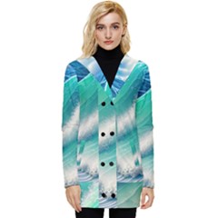 Beautiful Abstract Pastel Ocean Waves Button Up Hooded Coat  by GardenOfOphir