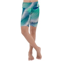 Beautiful Abstract Pastel Ocean Waves Kids  Lightweight Velour Cropped Yoga Leggings by GardenOfOphir