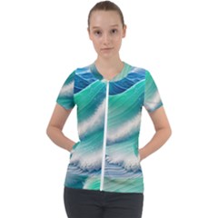 Beautiful Abstract Pastel Ocean Waves Short Sleeve Zip Up Jacket by GardenOfOphir