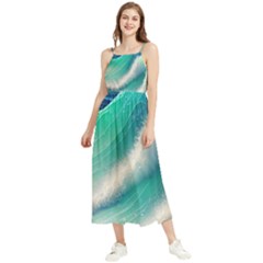 Beautiful Abstract Pastel Ocean Waves Boho Sleeveless Summer Dress by GardenOfOphir