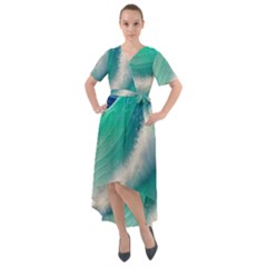 Beautiful Abstract Pastel Ocean Waves Front Wrap High Low Dress by GardenOfOphir