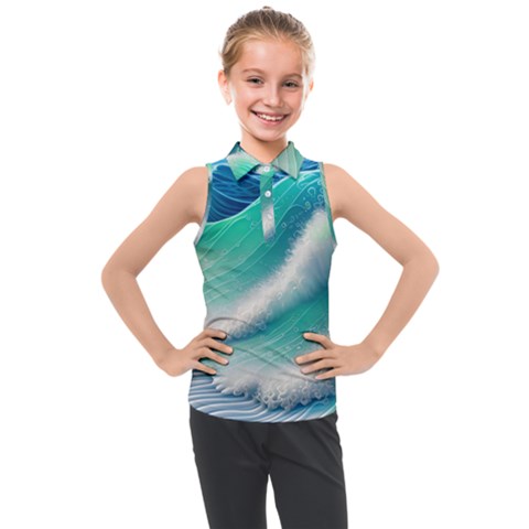 Beautiful Abstract Pastel Ocean Waves Kids  Sleeveless Polo Tee by GardenOfOphir