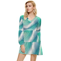 Beautiful Abstract Pastel Ocean Waves Tiered Long Sleeve Mini Dress by GardenOfOphir