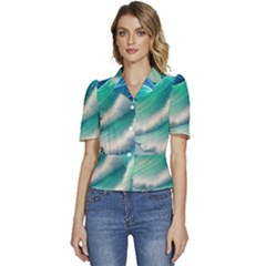 Beautiful Abstract Pastel Ocean Waves Puffed Short Sleeve Button Up Jacket