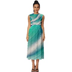 Beautiful Abstract Pastel Ocean Waves Sleeveless Round Neck Midi Dress