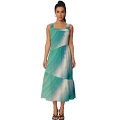 Beautiful Abstract Pastel Ocean Waves Square Neckline Tiered Midi Dress by GardenOfOphir