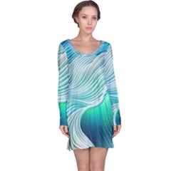 Pastel Abstract Waves Pattern Long Sleeve Nightdress by GardenOfOphir