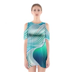 Pastel Abstract Waves Pattern Shoulder Cutout One Piece Dress by GardenOfOphir