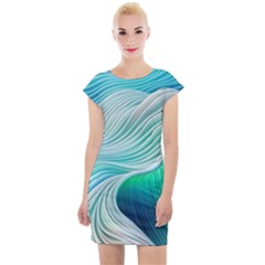 Pastel Abstract Waves Pattern Cap Sleeve Bodycon Dress by GardenOfOphir