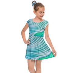 Pastel Abstract Waves Pattern Kids  Cap Sleeve Dress by GardenOfOphir