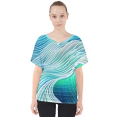 Pastel Abstract Waves Pattern V-neck Dolman Drape Top by GardenOfOphir