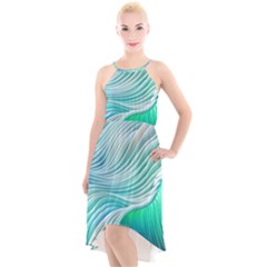 Pastel Abstract Waves Pattern High-low Halter Chiffon Dress 