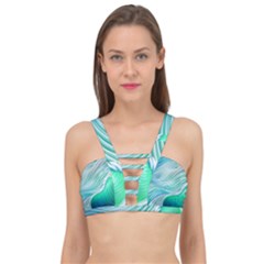 Pastel Abstract Waves Pattern Cage Up Bikini Top by GardenOfOphir