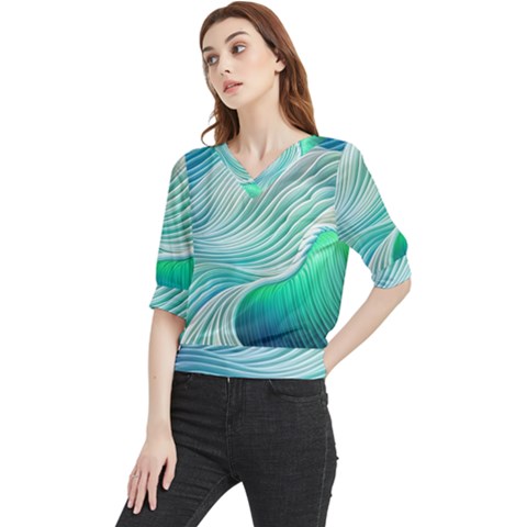 Pastel Abstract Waves Pattern Quarter Sleeve Blouse by GardenOfOphir