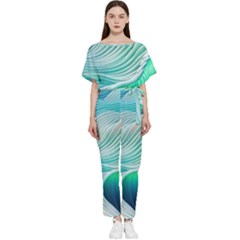 Pastel Abstract Waves Pattern Batwing Lightweight Chiffon Jumpsuit by GardenOfOphir