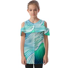 Pastel Abstract Waves Pattern Fold Over Open Sleeve Top