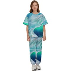 Pastel Abstract Waves Pattern Kids  Tee And Pants Sports Set by GardenOfOphir