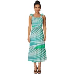 Pastel Abstract Waves Pattern Tie-strap Tiered Midi Chiffon Dress