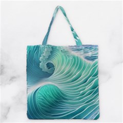 Pink Sky Blue Ocean Waves Grocery Tote Bag by GardenOfOphir