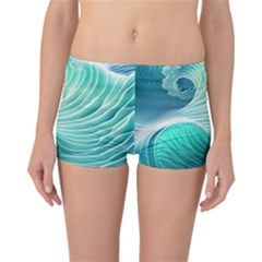 Pink Sky Blue Ocean Waves Reversible Boyleg Bikini Bottoms by GardenOfOphir