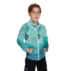 Pink Sky Blue Ocean Waves Kids  Windbreaker by GardenOfOphir